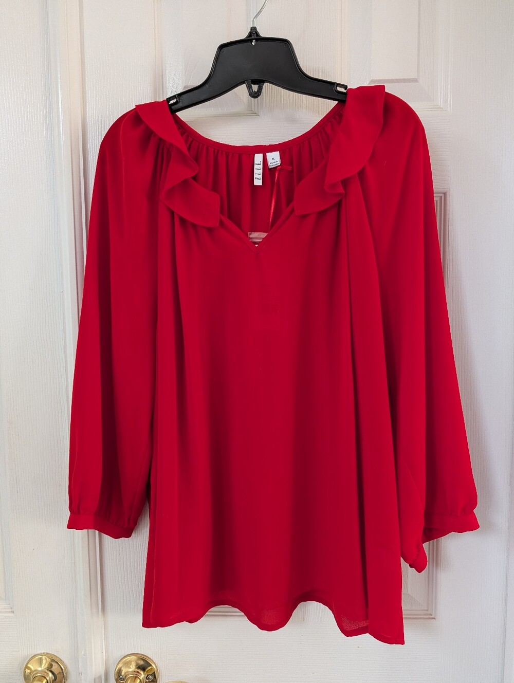 Red Ruffle-Neck Women's Blouse - Classic Lightweight Top  - Tags Attached